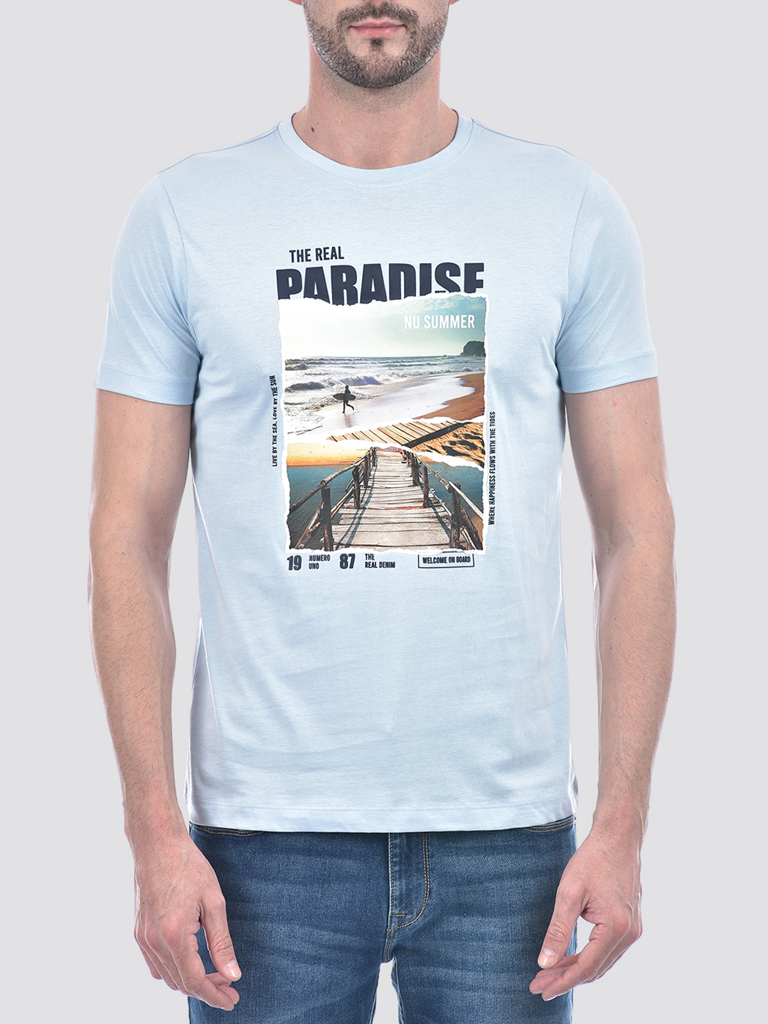 Numero Uno Men Graphic Print Light Blue T-Shirt